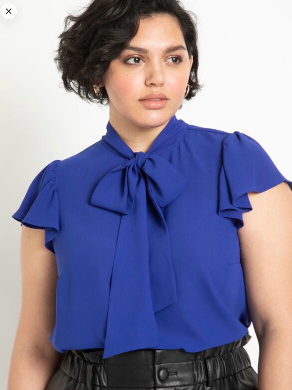 ELOQUII Cobalt Blue Flutter Sleeve Tie Neck Blouse Size 18